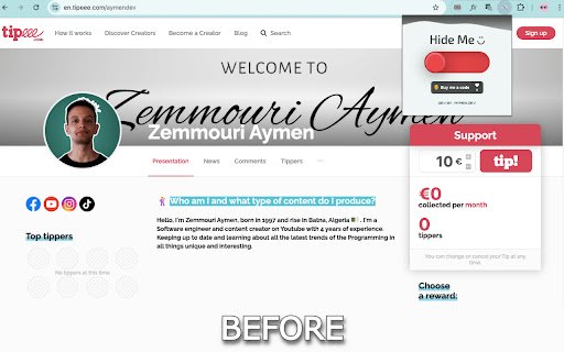 Hide Me from Chrome web store to be run with OffiDocs Chromium online